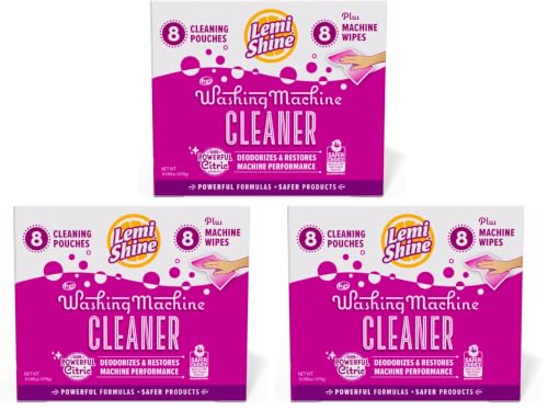Lemi Shine Washing Machine Cleaner - Hard Water Citric Acid Cleaning Powder - Includes Machine Cleaning Wipes - 16.88 oz (24 Pack) - size: 16.88 Ounce (Pack of 3)