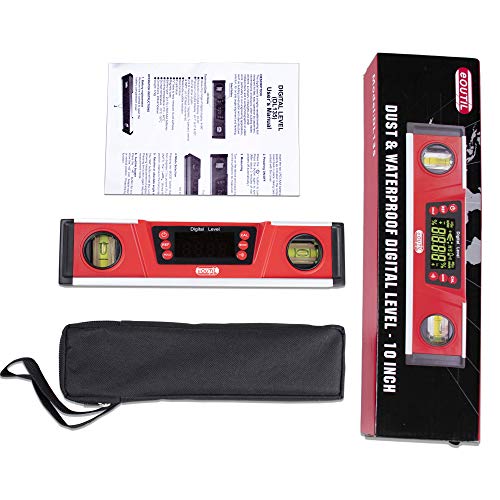 Digital Angle Finder and Level Gauge 10 Inch - Magnetic Level with Neodymium Magnets & V-Groove Base, IP54 Water Resistant, Bright LED Display, Carrying Bag for Precision Engineering and Construction