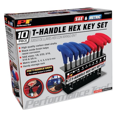Performance Tool W80277 10-Piece SAE and Metric T-Handle Hex Key Set - size: 10 Pieces, style: 10pc SAE & Metric T-Handle Hex Key Set