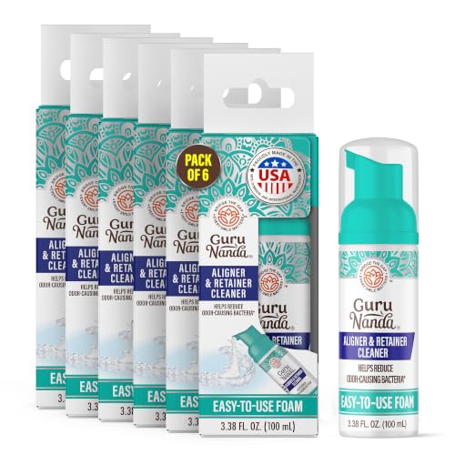 GuruNanda Aligner & Retainer Cleaner Foam – Gentle Cleaning for Aligners, Retainers, Veneers & Mouthguard, Helps Neutralize Odors, Ideal for Daily Use, 100 ml (Pack of 6) - style: 3.38 Fl Oz (Pack of 6)