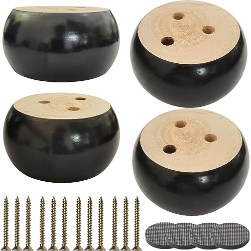 2 Inch Wood Sofa Furniture Legs Round Black Bun Feet 2 Inch Tall Legs Replacement for Sofa/Couch/Ottoman/Loveseat/Cabinet with Screw Set of 4 (Diameter: 3.7inch, Black) - color: Black, size: Diameter: 3.7inch