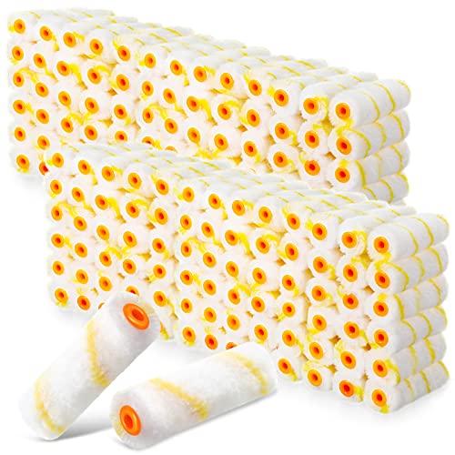 Leumoi 500 Pcs 4 Inch Paint Roller Mini Rollers Covers 1/2" Nap Microfiber Roll Covers Bulk, Small Home Repair Tools Refills House Painting Supplies Household for DIY(Yellow) - color: Yellow