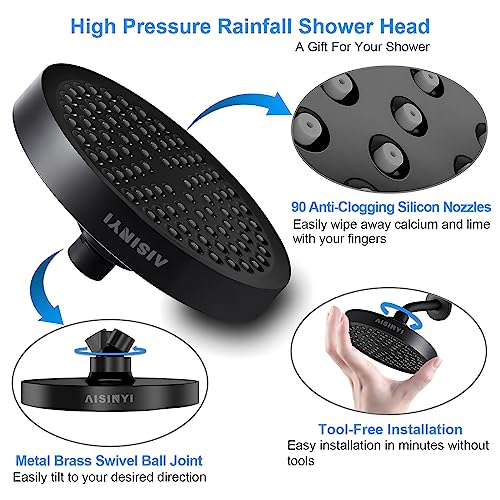 6" Rain Shower Head & 6" Shower Arm, Luxury Matte Black Finish - color: Matte Black, size: 6 Inch Round (1 PCS + Shower Arm)