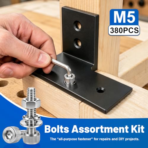 380PCS M5 Hex Socket Head Cap Screw Assortment Kit 304 Stainless Steel - size: SS M5 380PCS