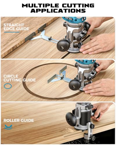 DIYTOOLIFZ Cordless Compact Router Compatible with Ma-kita Battery(Tool Only), with Double-Handle Router Fixed Base,800W 30000 RPM Brushless Wood Router, 15 Router Bits