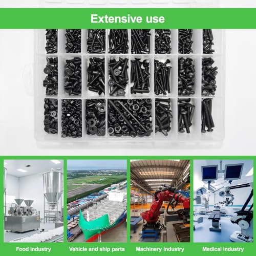 1652Pcs 410 Stainless Steel M3 M4 Screw Kit - 3D Printer Mini Screw, Allen Head&Flat Head&Button Head Assorted kit, Metric Bolts Assortment, Silver Nuts and Bolts for Mechanical Hardware - size: M3/4-1652Pcs