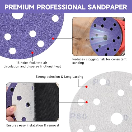 50Pcs 6 Inch Sanding Discs 180 Grit, Hook and Loop Orbital Sandpaper - style: 180Grit-50Pcs