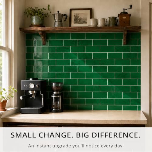 StyloVue 100 Pieces Peel and Stick Backsplash for Kitchen, 3" x 6" PVC Subway Tile, 2026 Upgraded Emerald Green Stone, Stick on Wall Tile for Kitchen, Bathroom, Fireplace, RV - color: Emerald Green Stone