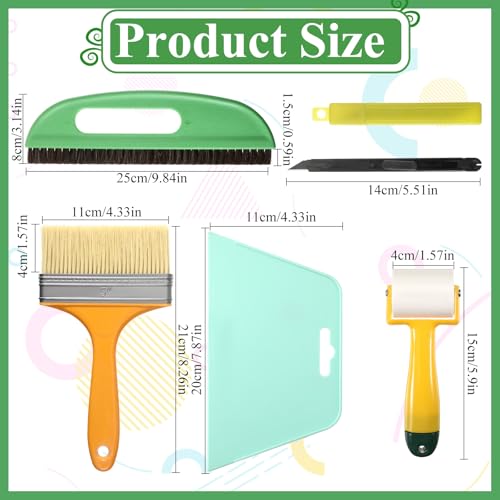 Wallpaper Smoothing Tool Kit, Wall Paper Stick Tool Set, with Wallpaper Paste Glue Brush, Multiuse Wallpapers Squeegee, Seam Roller, and Cutting Tools, for Peel and Stick Wallpapers Vinyl Window Film