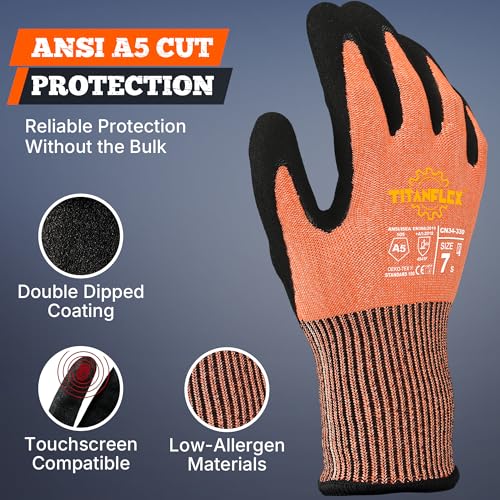 TitanFlex A5 Cut Resistant Work Gloves, Extreme Protection, Sandy Nitrile - size: X-Large