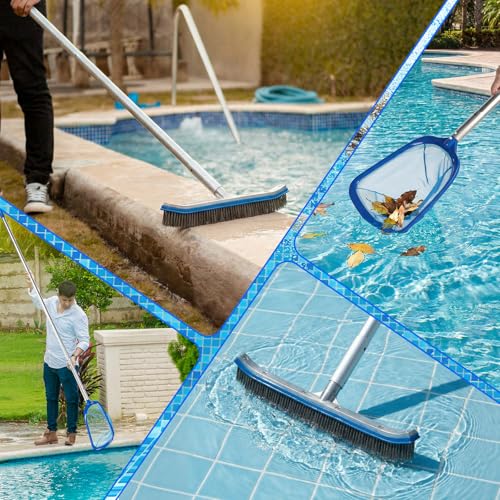 Potchen 3 Pcs Pool Cleaning Kit with Hand Skimmer Net, 17.9" Brush - style: 17.9" Brush