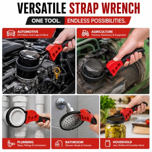 Adjustable Rubber Strap Wrench Set, 2-Pack Belt Wrench with 6 inch & 8 inch Handles for Oil Filters, Water Filters, Plumbing, Jar Lids, Sink Pipes, Faucets & PVC Unions
