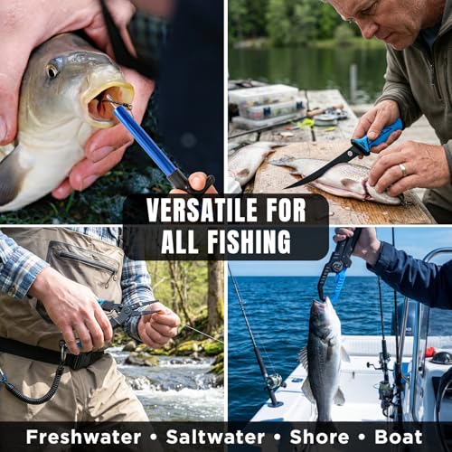 PLUSINNO Fishing Gear, Fishing Tools, Fishing Accessories, Corrosion Resistant Fishing Pliers Kit, Fishing Knife, Floating Fish Lip Gripper Fishing Gifts for Men, Gifts for Fishermen - style: 4pcs fishing tools