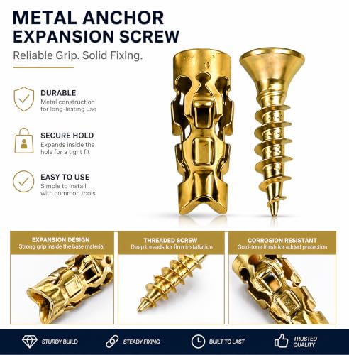 6×14mm Short Expansion Screw Set for Cabinet Hinge Repair & Stripped Thread Restoration Door Hinge, Fits 6mm Drill Holes in Tile Stone Wood 30Set