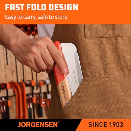 JORGENSEN Japanese Pull Saw, 6 Inch Pro Folding Dovetail Saw with Beech Wood Long handle, SK5 Steel Blade Tool-less Quick Change, 21TPI Cross Cut Woodworking Handsaw for Hardwood, Softwood - size: 6 Inch