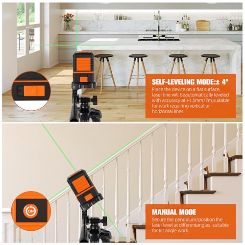 Laser Level with Tripod, 100 feet Green Cross Line Self Rotary Leveling Laser Level, Vertical and Horizontal Line, Rotatable 360 Degree, Manual Self leveling and Pulse Mode,IP54 Waterproof & Battery - color: Light Red