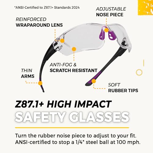 TradeSmart Shooting Ear Protection for Gun Range, NRR 28 Earmuffs & Eyewear - color: Clear Glasses - Purple