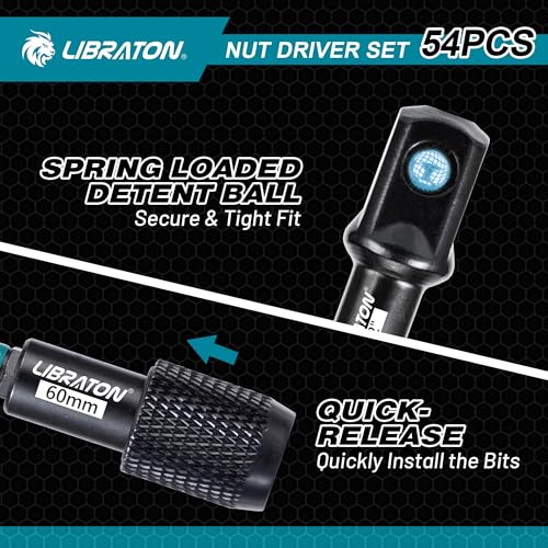 LIBRATON 54PCS Magnetic Nut Driver Set, Impact Drill Driver Bit Set 1/4"
