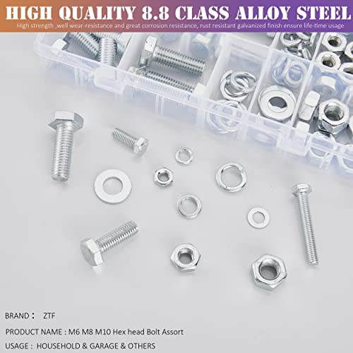 188PCS Nuts and Bolts Assortment Kit M6 M8 M10 Metric Screw Sets - style: silver-M6 M8 M10 Hex Bolts