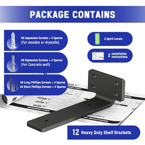 Goovilla Shelf Bracket, Floating Shelf Brackets 6 inch Long, 12 Pack, Black - size: 6 Inch, style: Black 12Pack