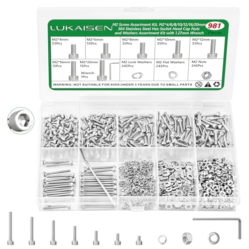981 Pcs M2 Hex Socket Cap Screws Nuts Washers Wrench Kit, 304 SS - size: SS M2 981pcs 3