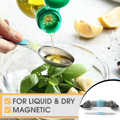 Spring Chef Stainless Steel 8 Magnetic Measuring Spoons, 2 Pack, Aqua Sky - color: Blue (Aqua Sky), size: 2-Pack