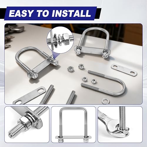 4 Sets M12 Square U Bolts 2 Inch Wide, 1/2" x 2-1/16" W x 6-1/2"L - size: M12 x 2-1/16"W x 6-1/2"L