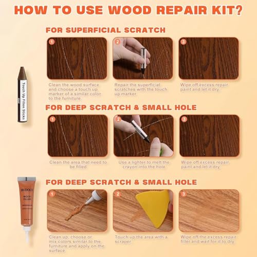Kenbry Wood Repair Kit,Quick Fix Stick Restore Scratch, Holes for Wooden - color: 6+6 Color