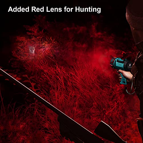 YIERBLUE Rechargeable Spotlight, Super Bright 1000,000 High Lumen LED IP67 Waterproof Handheld Spotlight Long Lasting Large Flashlight Searchlight with Detachable Red Light Filter - color: Green