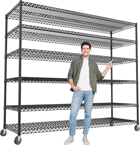 REIBII 60" W 6-Tier Wire Shelving with Wheels & Feet, 3598 lbs, for Garage - size: 6-Tier,60" W X 82.6" H X 17.7" D