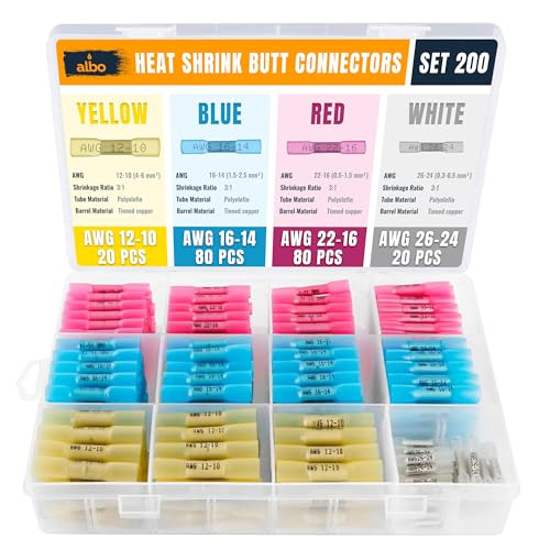 ALBO 200 Pcs Heat Shrink Butt Connectors for 26-10 AWG Electrical Wire - color: Butt 200Pcs Set 26-10 AWG