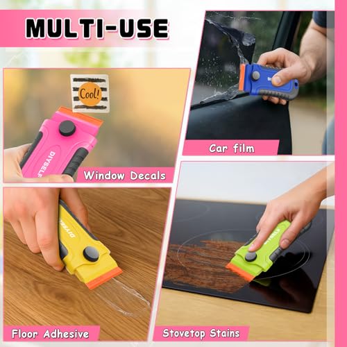 DIYSELF 2 Pcs Plastic Razor Blade Scraper with 10 Blades, Plastic Scraper - color: Yellow-plastic Blades, size: 2 Pack
