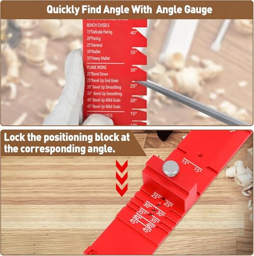 Chisel Sharpening Jig, Wood Honing Guide for Chisels and Planes Width 0.1" to 2.8" with Sharpening Angle Fixture, Angle Gauge from 10° to 45°(With 2 Sharpening Stones) - style: with 2 Sharpening Stones