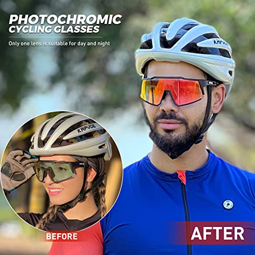 KAPVOE Photochromic Cycling Glasses Clear Mountain Bike Glasses K9022 - color: Black-photochromic-red