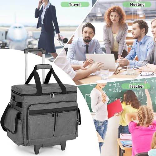 Trunab Rolling Teacher Bag with Expandable File Pocket Detachable Trolley | Teacher Tote Bag with Wheels for up to 15.6 Inches Laptop (Patented Design) - color: Grey