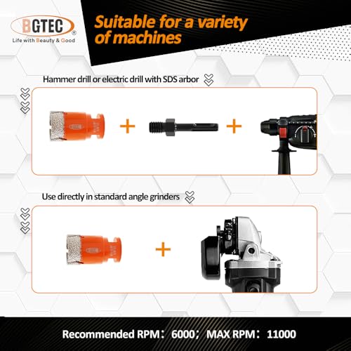 BGTEC Diamond Core Drill Bit 8PCS, Tile Hole Saw Kit 1/4" - 4" - size: 12 pcs - 6/8/10/19/25/35/50/75/102mm, style: Flash Toothed