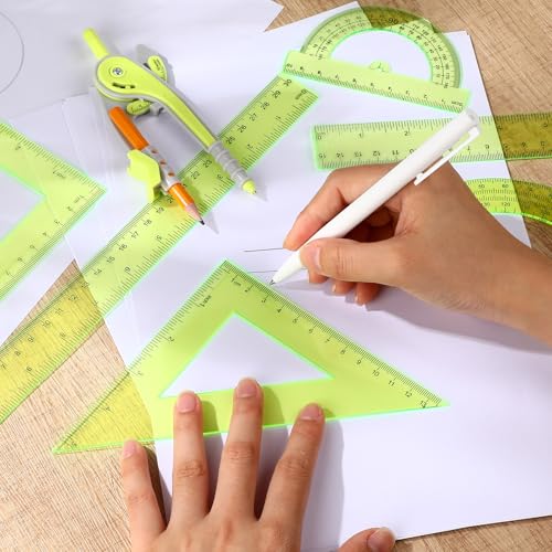 Zonon 7 Pcs Geometry Math Set with Compass Protractor Rulers, Yellow - color: Yellow