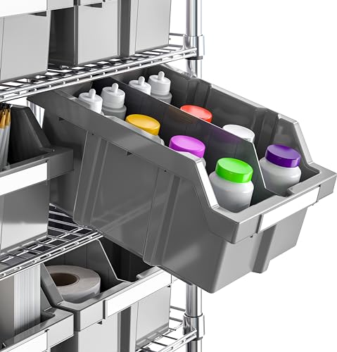7-Tier NSF 21-Bin Steel Wire Shelving Rack, 48"W x 14"D x 56"H, Gray | 21 slide-out bins with tilt-lock design keep supplies organized, accessible - color: Gray, size: Includes 21 Bins