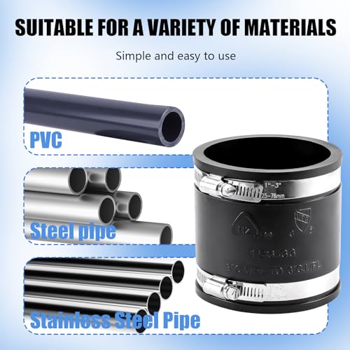 3" Flexible Pvc Pipe Coupling with Stainless Steel Clamp, Flexible Fitting for Connecting Cast Iron, Plastic and Copper Pipes, for Sewer and Drain Connections(Black) - size: 3 Inch
