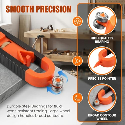Contour Gauge with Lock, Adjustable Profile Gauge Tool for Precise Shape Copying, Easy Measuring Contour Duplicator for Woodworking, Tile Edges, Flooring, Door Frames and DIY Home Projects