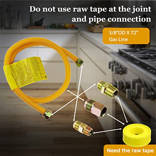 72" Flexible Gas Line Kit for Dryer, Stove, Range - size: 72 In