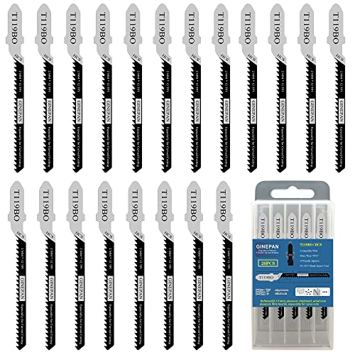 Jigsaw Blades T Shank 20PCS T119BO with Storage Case | Compatible with Bosch Dewalt Black and Decker Jig Saw Blades Set for Wood, 3 in. 12 TPI Curved & Scrolling Fast Cuts - style: T119BO-20