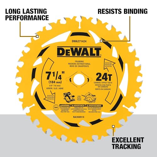 DEWALT 7-1/4 in. 24T Circular Saw Blade, Smooth Cutting, Superior Tracking and Durability (DWA271424)