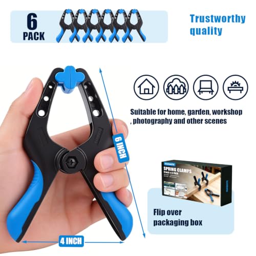 6 Pack 6 inch Heavy Duty Spring Clamps,Large Plastic Clamps,Spring Clips for Woodworking,Backdrop Stand,Pool Cover, Photography, Crafts - size: 6" Pack of 6
