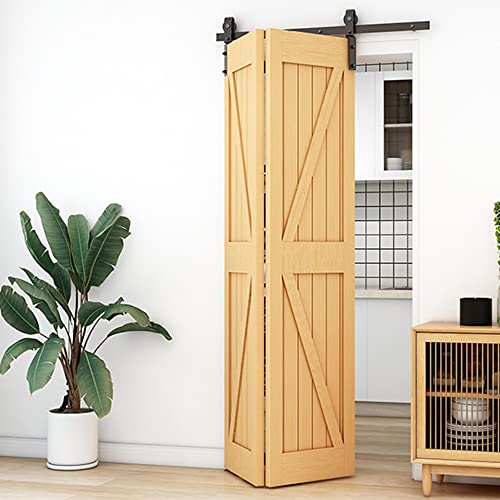 52" Bi-Folding Sliding Barn Door Hardware Track Kit,Smoothly&Quietly,Side Mounted Black Roller,Easy Install,Door Not Included [Fit Double 24" Bifold Doors] - size: 52" for 2 Doors