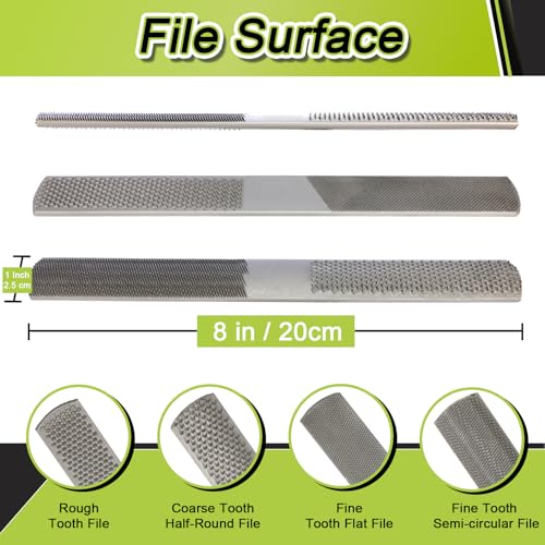 Wood Rasp File, 8 Inch 4-in-1 High Carbon Steel Hand Tool with Flat, Half-Round, Round and Hand-Rasp Surfaces, for Wood, Soft Metal and Plastic, 1 Pack