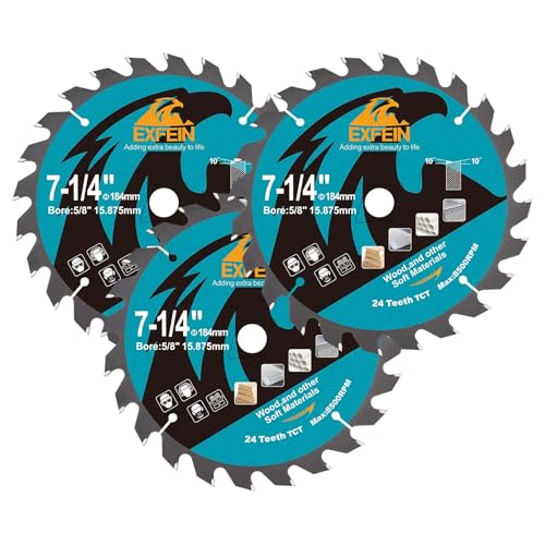 7-1/4 Inch Miter/Table Saw Blades 3pcs, 24 Teeth ATB TCT Fine Finish Wood Cutting Circular Saw Blade with 4/5 Inch Arbor - size: 184mm 24T
