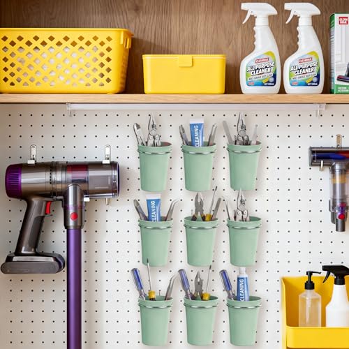 Pegboard Cups With Loops, 9 Pack Matcha Green Peg Board Holder Organizer - color: Matcha Green