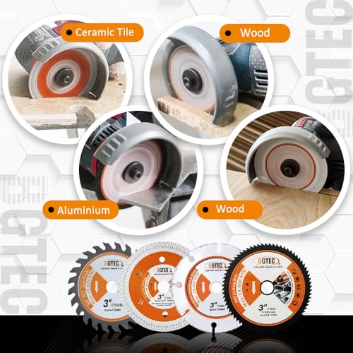 BGTEC Circular Saw Blade - 4PCS 3" Cutting Disc Arbor 3/8" for Wood Plastic Tile Metal Steel - style: TCT+Wood Metal+Tile