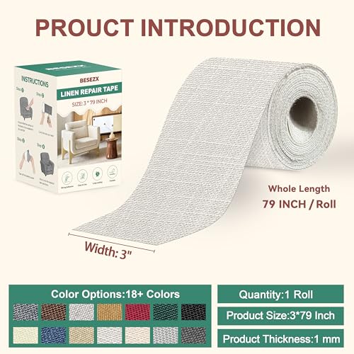BESEZX Linen Fabric Repair Tape Upholstery Tape 3x79 Inch - color: Beige Grey, size: 3*79 inch